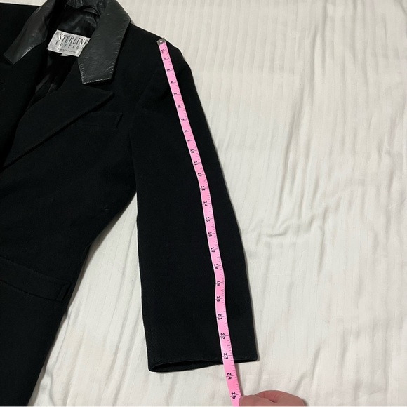 Vintage London Fog Long Wool Double Breasted Leather Collar Coat Black size 10 - Picture 13 of 13